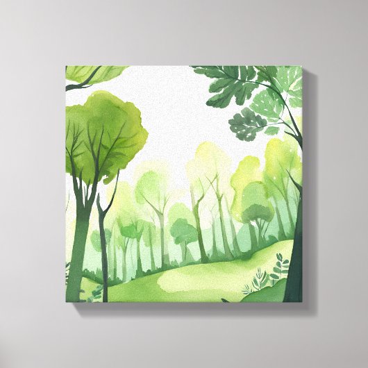 Groen Bos | Luchtig Aquarel Landschap Canvas Afdruk (Voorkant)