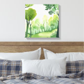 Groen Bos | Luchtig Aquarel Landschap Canvas Afdruk (Insitu (Slaapkamer))