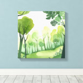 Groen Bos | Luchtig Aquarel Landschap Canvas Afdruk (Insitu (Houten vloer))