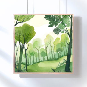 Groen Bos Luchtig Aquarel Landschap Poster