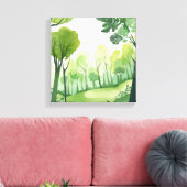 groen bos | luchtig Waterverf landschap Canvas Afdruk (Insitu (Woonkamer))