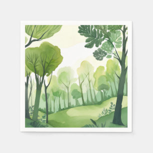Groen Bos   Luchtig Waterverf Landschap Servet