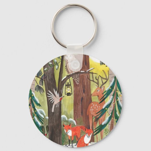 Groen bos met bosdieren sleutelhanger (Voorkant)