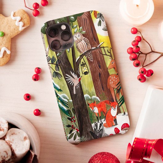 Groen bos met bosrijke dieren Kerstmis Case-Mate iPhone Case
