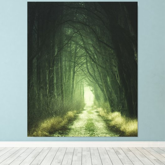 Groen bos met donkerbruin landschap canvas afdruk (Insitu (Houten vloer))