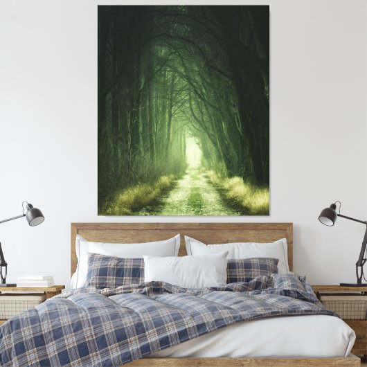 Groen bos met donkerbruin landschap canvas afdruk (Insitu (Slaapkamer))