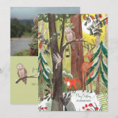 Groen bos met houten grond Kerstfoto Feestdagenkaart (Voorkant / Achterkant)