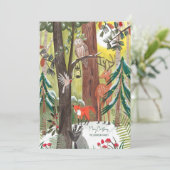 Groen bos met houten grond Kerstfoto Feestdagenkaart (Staand voorkant)