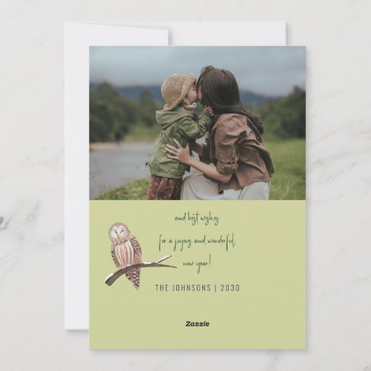 Groen bos met houten grond Kerstfoto Feestdagenkaart (Achterkant)