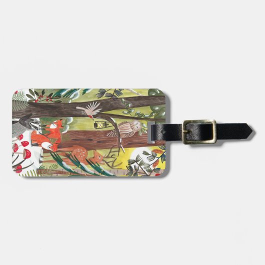 Groen bos met houtlanddieren bagagelabel (Voorkant horizontaal)