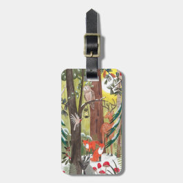 Groen bos met houtlanddieren bagagelabel
