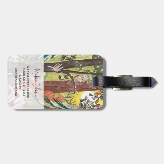 Groen bos met houtlanddieren bagagelabel (Achterkant horizontaal)