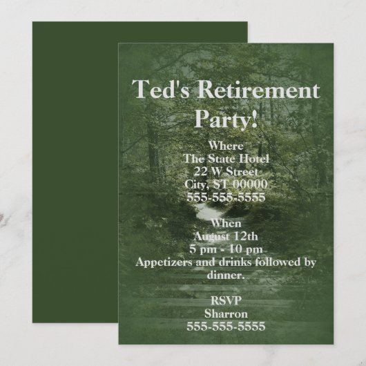 Groen bos met trapsgewijze treinpaduitnodiging kaart (Voorkant / Achterkant)