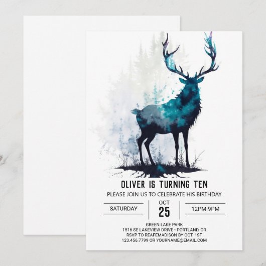 Groen Bos Stag Aangepaste Verjaardag Kaart (Voorkant / Achterkant)