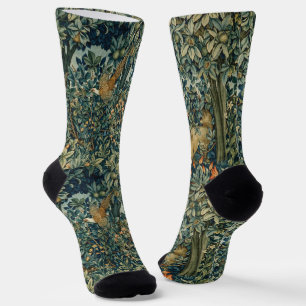 GROEN, BOSDIEREN Fazant, Vos, Groene bloemen Sokken