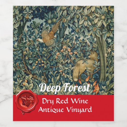 Groen, BOSDIEREN Fazant, Vos, Groene bloemen Wijn Etiket (Enkel label)