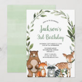 groen bosdieren jongen meisje verjaardagsfeestje kaart (Voorkant / Achterkant)