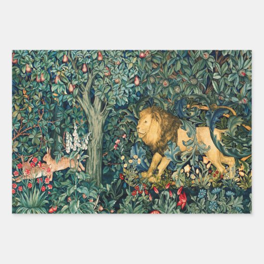 GROEN, BOSDIEREN, Leeuw, Hazen en Vos Inpakpapier Vel (Voorkant 2)