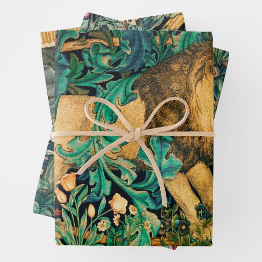 GROEN, BOSDIEREN, Leeuw, Hazen en Vos Inpakpapier Vel (In situ)