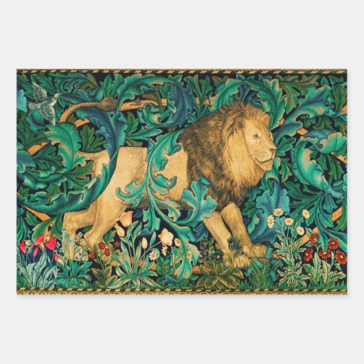 GROEN, BOSDIEREN, Leeuw, Hazen en Vos Inpakpapier Vel (Voorkant)