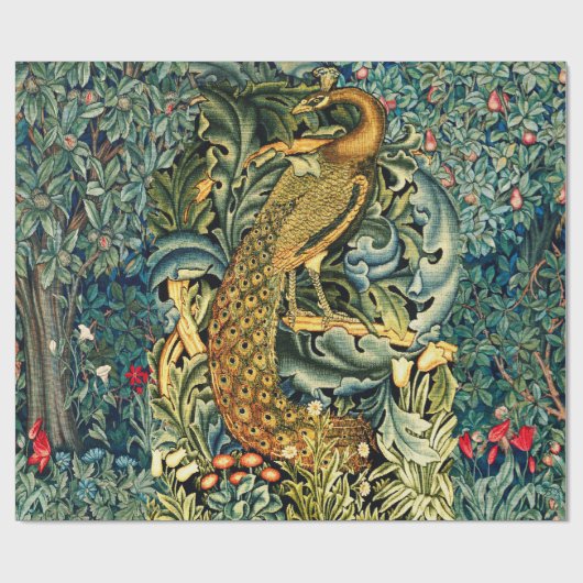 GROEN, BOSDIEREN, PAUW IN GROENE BLOEM CADEAUPAPIER (Vlak)