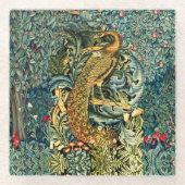 GROEN, BOSDIEREN, PAUW IN GROENE BLOEM GLAZEN ONDERZETTER (Voorkant)