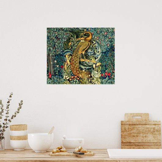 GROEN, BOSDIEREN, PAUW IN GROENE BLOEM POSTER (Keuken)