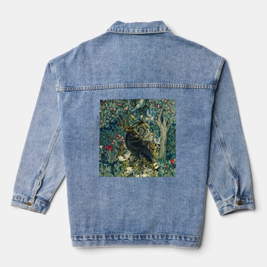 GROEN, BOSDIEREN, RAVEN IN GROENE BLOEM DENIM JACKET (Achterkant)