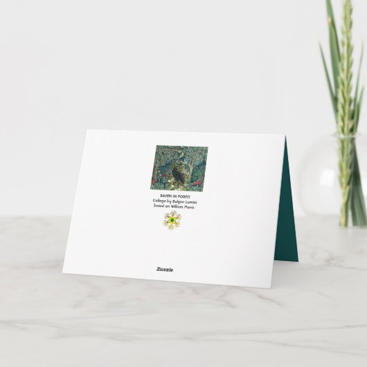 GROEN, BOSDIEREN, RAVEN IN GROENE BLOEM FEESTDAGEN KAART (Achterkant)