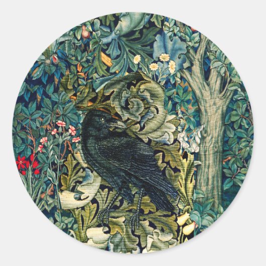 GROEN, BOSDIEREN, RAVEN IN GROENE BLOEM RONDE STICKER (Voorkant)