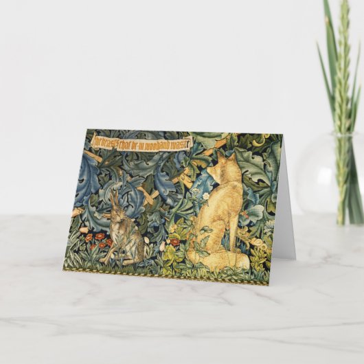 GROEN, BOSDIEREN, VOS EN HAAS, GROENE FLORALE FEESTDAGEN KAART (Voorkant)