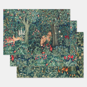 GROEN, BOSDIEREN, Vos en Hazen Groene Bloemen Inpakpapier Vel