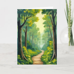 Groen bospad Weelderige natuur aquarel geschilde Kaart