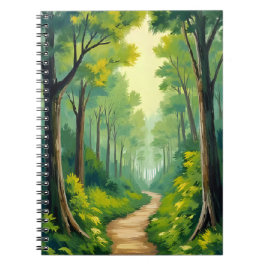 Groen bospad | Weelderige natuur aquarel geschilde Notitieboek