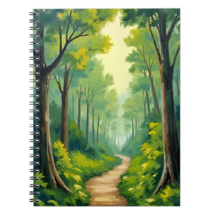 Groen bospad Weelderige natuur aquarel geschilde Notitieboek