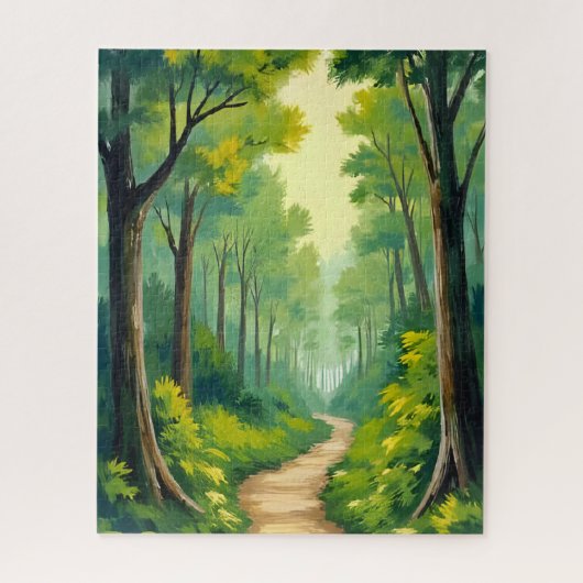 Groen bospad | Weelderige natuur aquarel Legpuzzel (Verticaal)