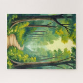 Groen bospad | Weelderige natuur aquarel Legpuzzel (Horizontaal)