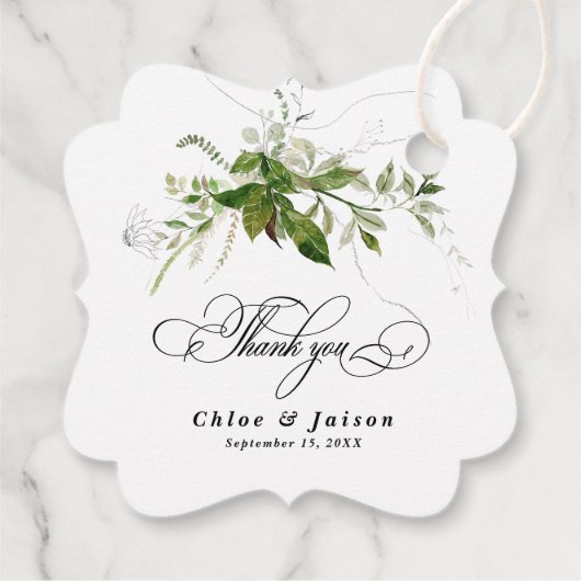 Groen Botanicals Chique Elegant Bruiloft Dank u Bedankjes Labels (Achterkant)