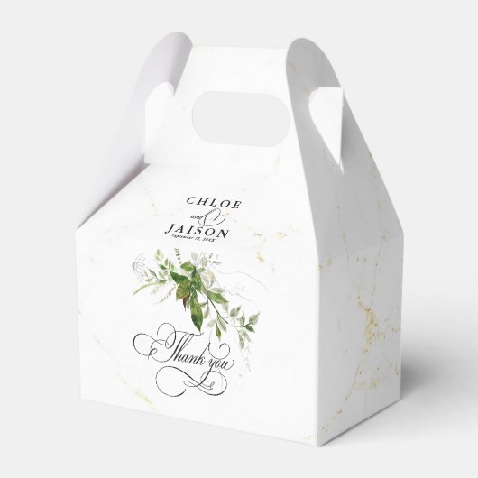Groen Botanicals Waterverf Kalligrafie Bruiloft Bedankdoosjes (Achterkant)