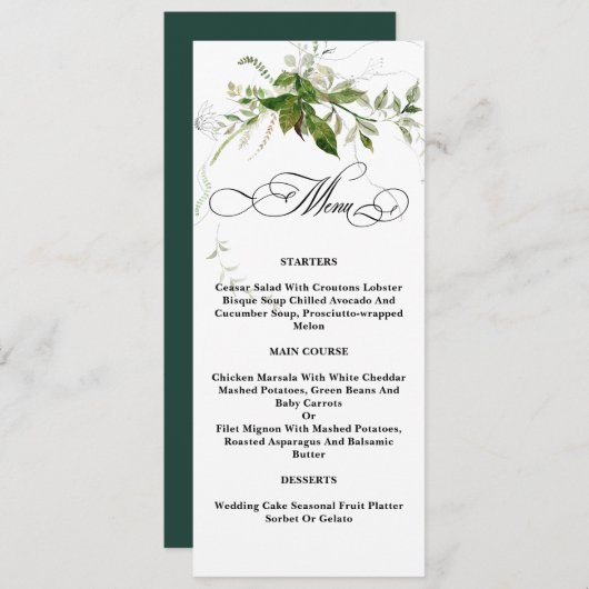 Groen Botanicals Waterverf Kalligrafie Bruiloft Menu (Voorkant / Achterkant)