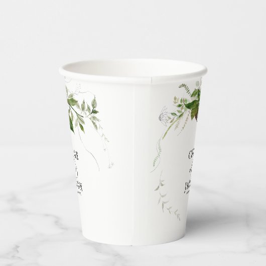 Groen Botanicals Waterverf Kalligrafie Bruiloft Papieren Bekers (Rechts)