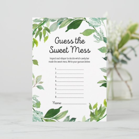 Groen Botanisch Baby shower Game 5x7" Grootte Kaart (Staand voorkant)