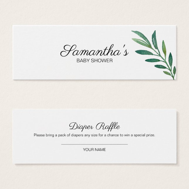 Groen Botanisch Baby shower Luier Raffle Mini Visitekaartjes (Voorkant /achterkant)