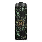 groen botanisch blad patroon zwart thermosbeker (Voorkant)