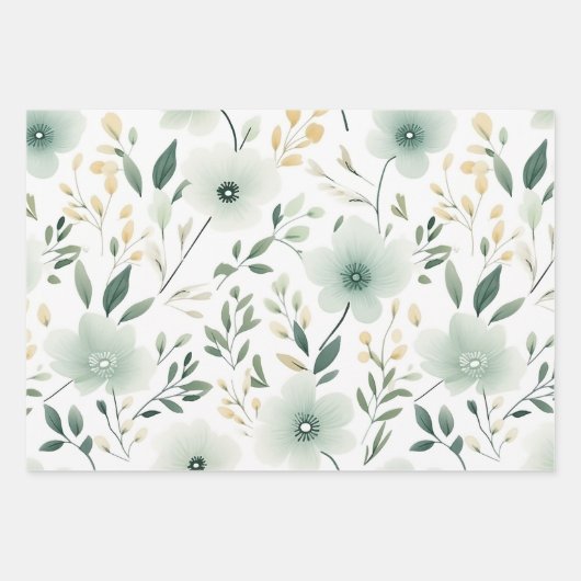  groen botanisch bloemmotief inpakpapier vel (Voorkant)