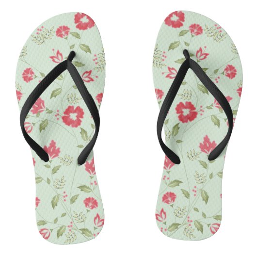 Groen botanisch bloemmotief teenslippers (Voetbed)