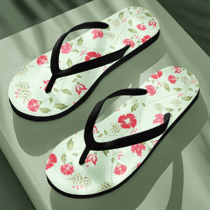 Groen botanisch bloemmotief teenslippers