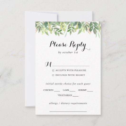 Groen Botanisch Bruiloft Menu Keuze RSVP (Voorkant)