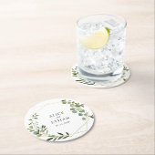 Groen Botanisch Bruiloft Ronde Papier Kartonnen Onderzetter (Insitu)