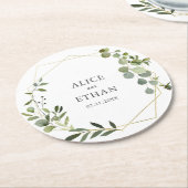 Groen Botanisch Bruiloft Ronde Papier Ronde Kartonnen Onderzetter (Gebogen)